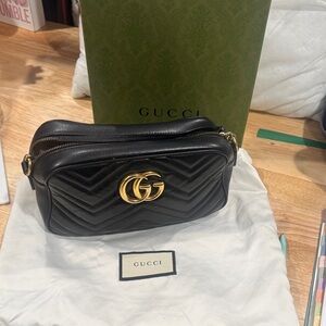 Gucci Black Quilted Leather Bag with Gold GG Logo